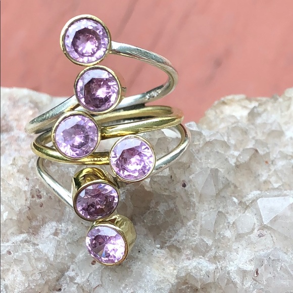 BOUTIQUE TWO TONE KUNZITE STERLING SILVER RING,7.5 - Picture 5 of 7